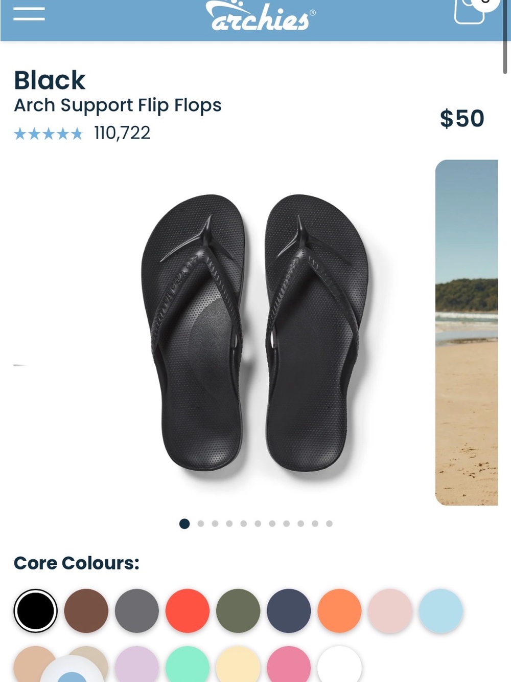 Archies Black Arch Support Flip Flops (M 10-10.5; W12)